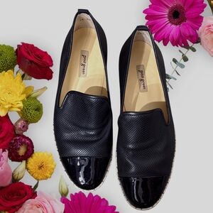 Paul Green Posh Black Leather With Patent Toe Espadrille Loafers Flats